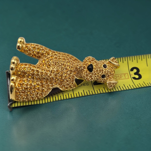 Swarovski Crystal Dog Brooch Gold Tone 2.5” Tall Fox Terrier Unisex Swan Logo - Picture 6 of 6